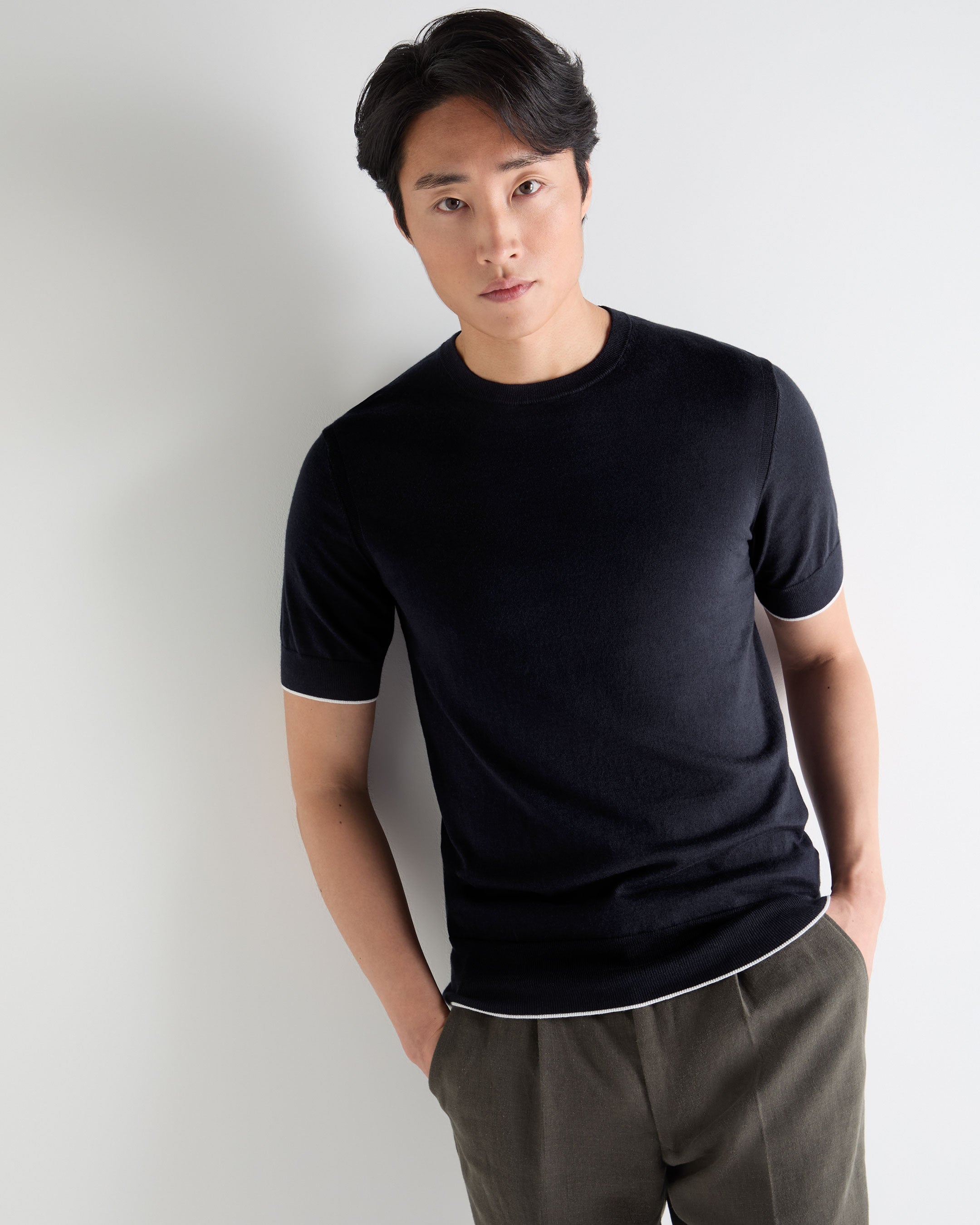 Image of Men's Newquay Cotton Cashmere T-Shirt Navy Blue