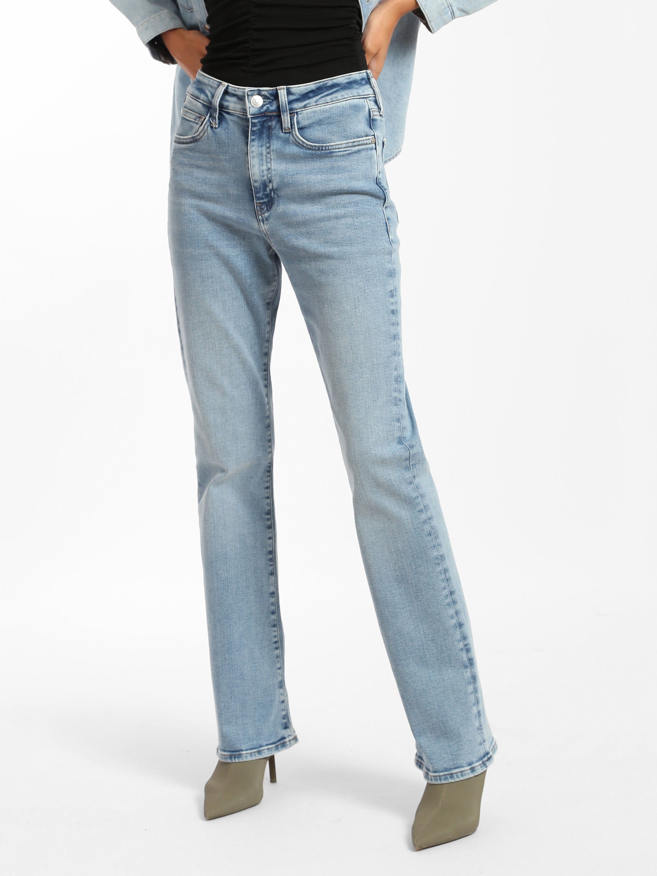 Image of Maple High Rise Bootcut Jeans in Light Brushed Denim