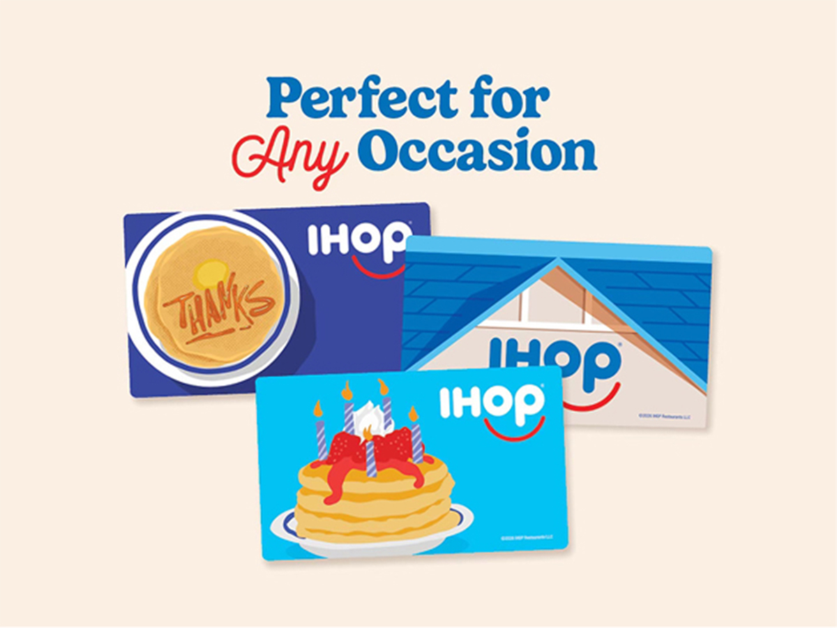 Illustrated IHOP Gift Cards with the text Perfect for Any Occasion