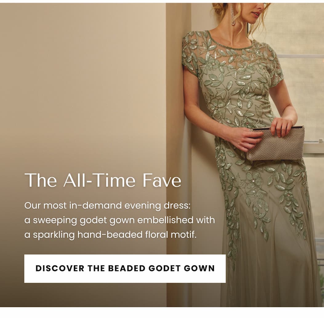 DISCOVER THE BEADED GODET GOWN