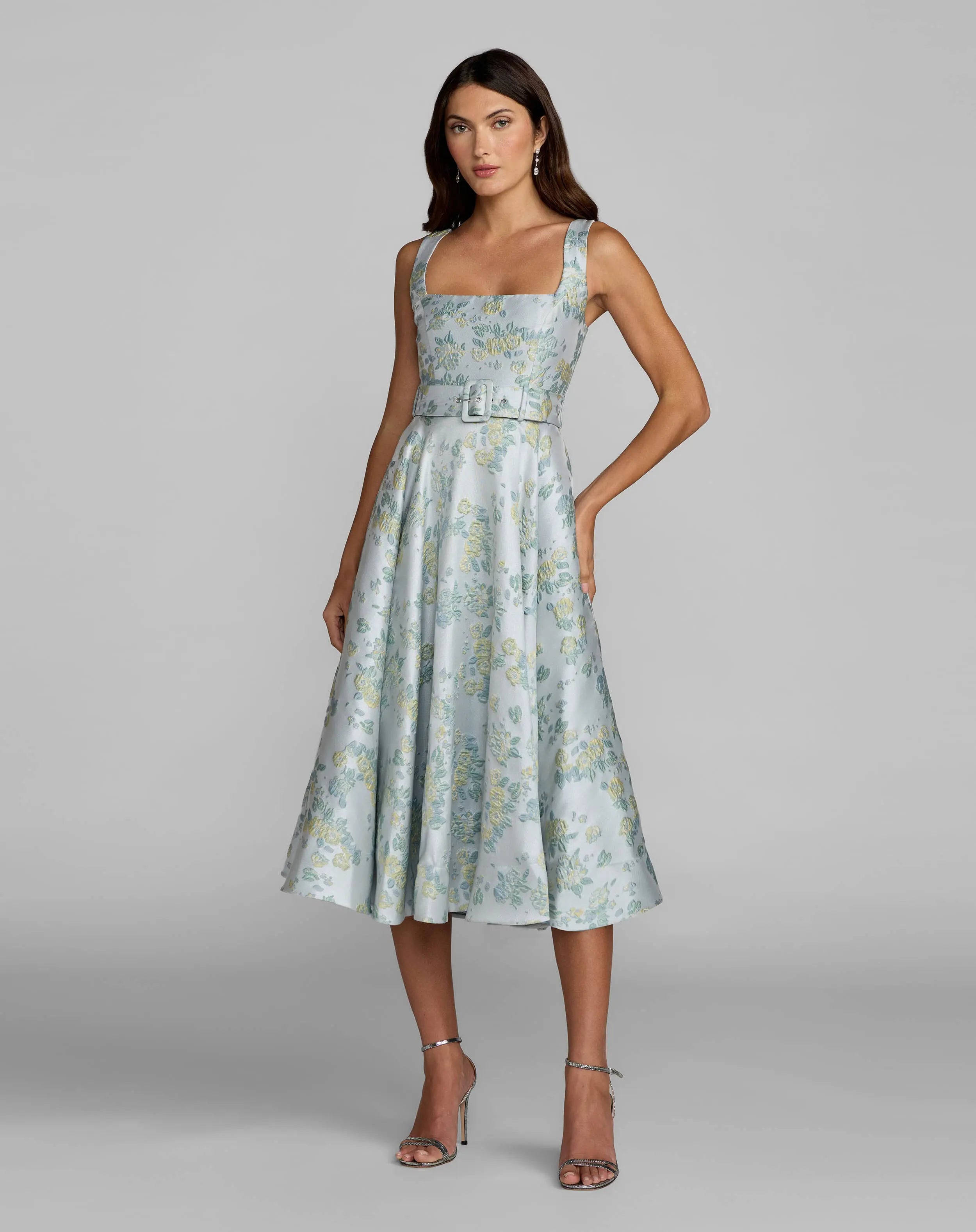 Image of Blue Sleeveless Belted A-Line Midi Dress