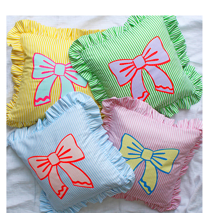 Striped Bow Frill Cushion