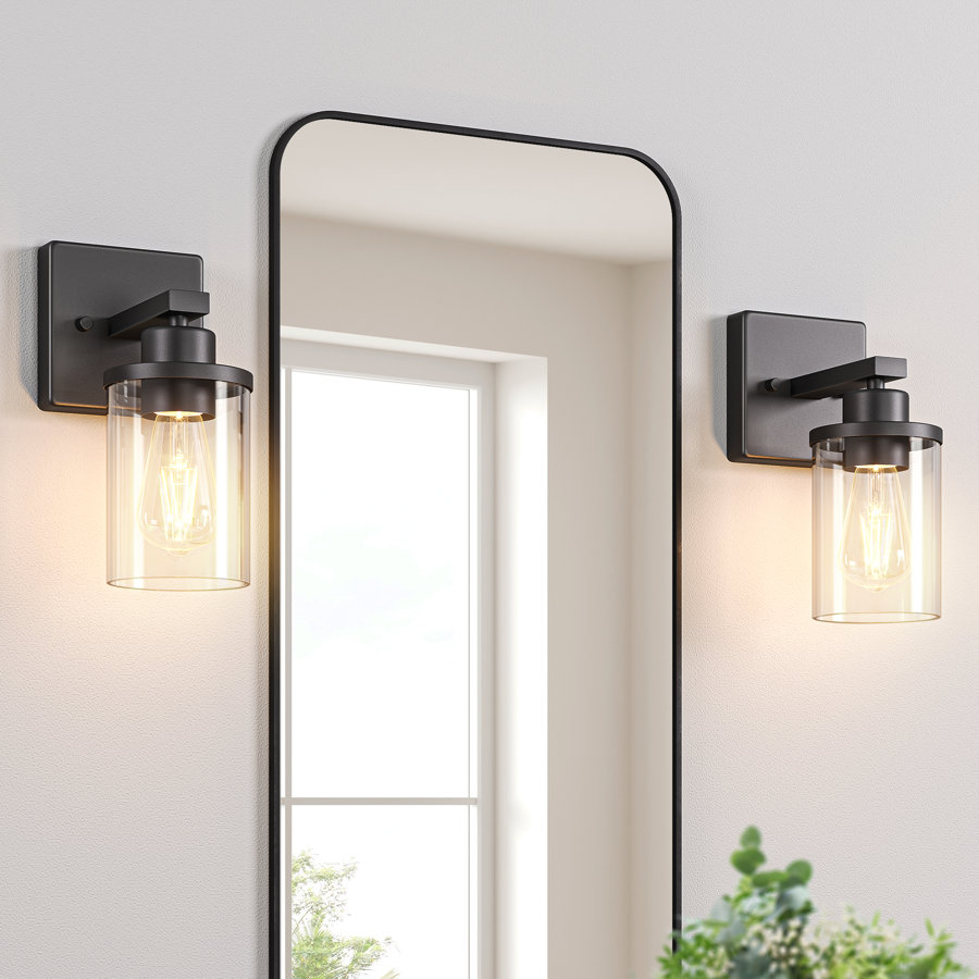 Dimmable Bath Sconce Wall Light With Glass Shade