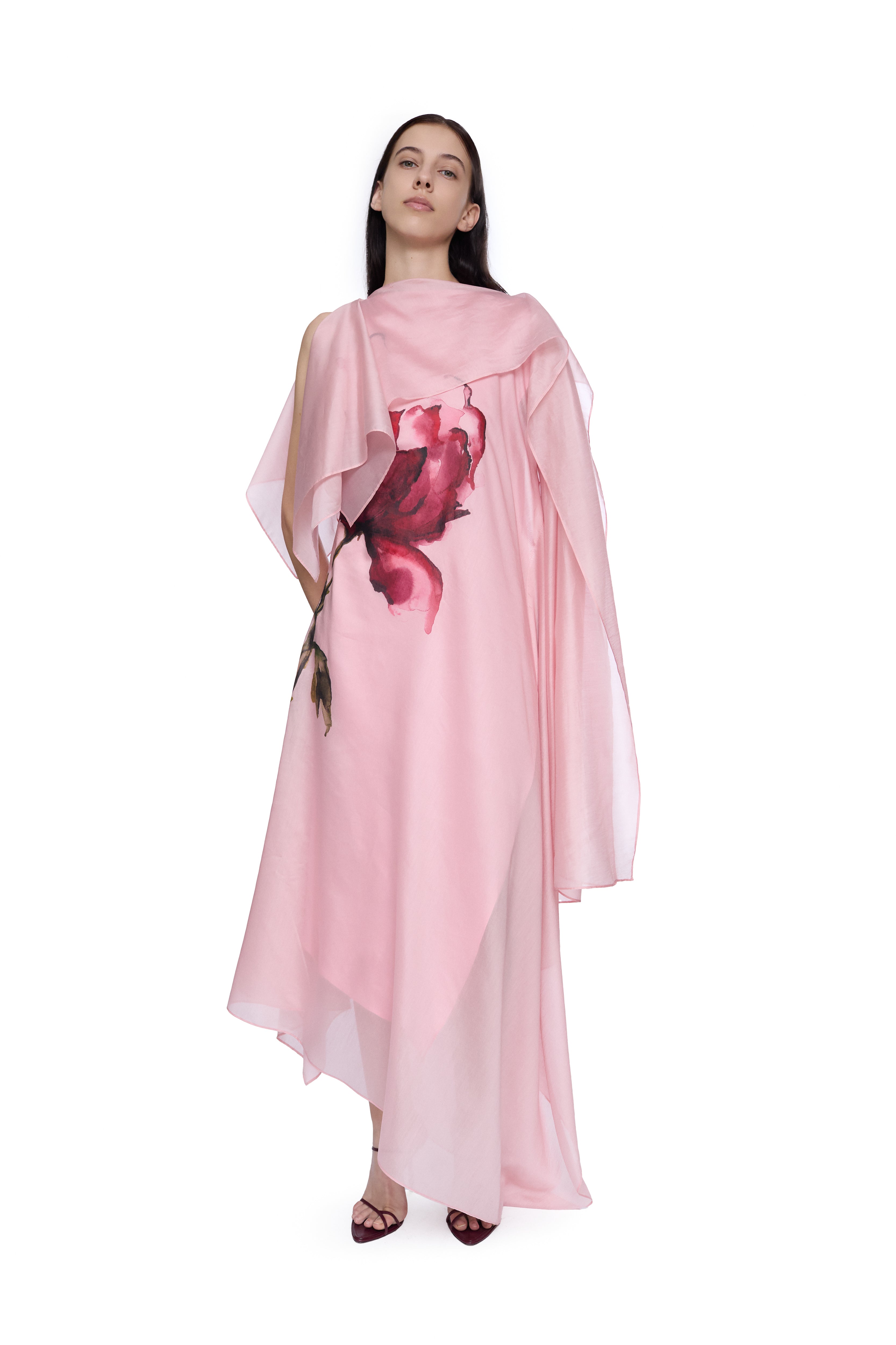 PINK FLOWER SCARF MIDI DRESS