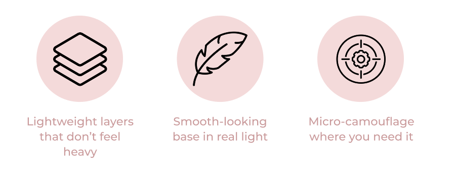 Lightweight layers. Smooth-looking base in real light. Micro-camouflage where you need it.