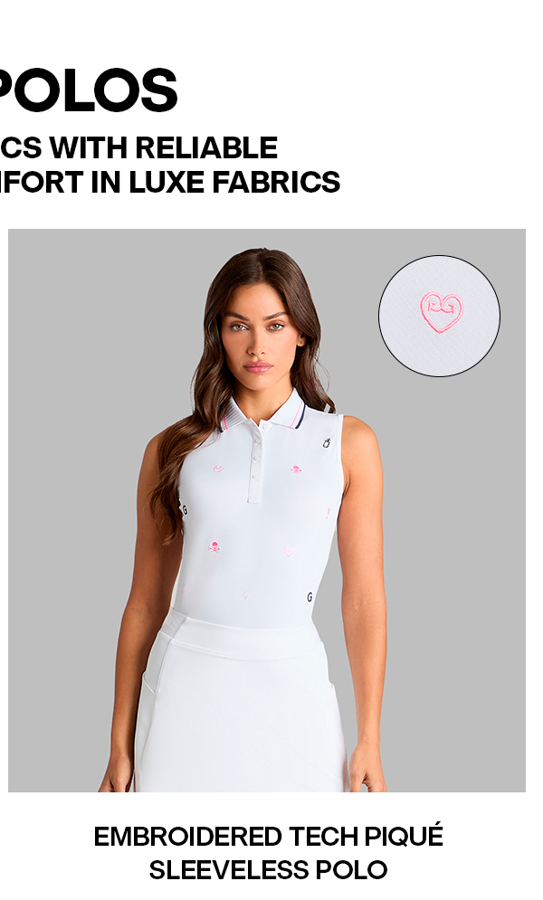 NEW POLOS | EMBROIDERED TECH PIQUÉ SLEEVELESS POLO