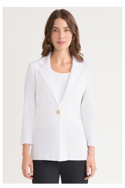 Tailored Single-Button Knit Jacket, White
