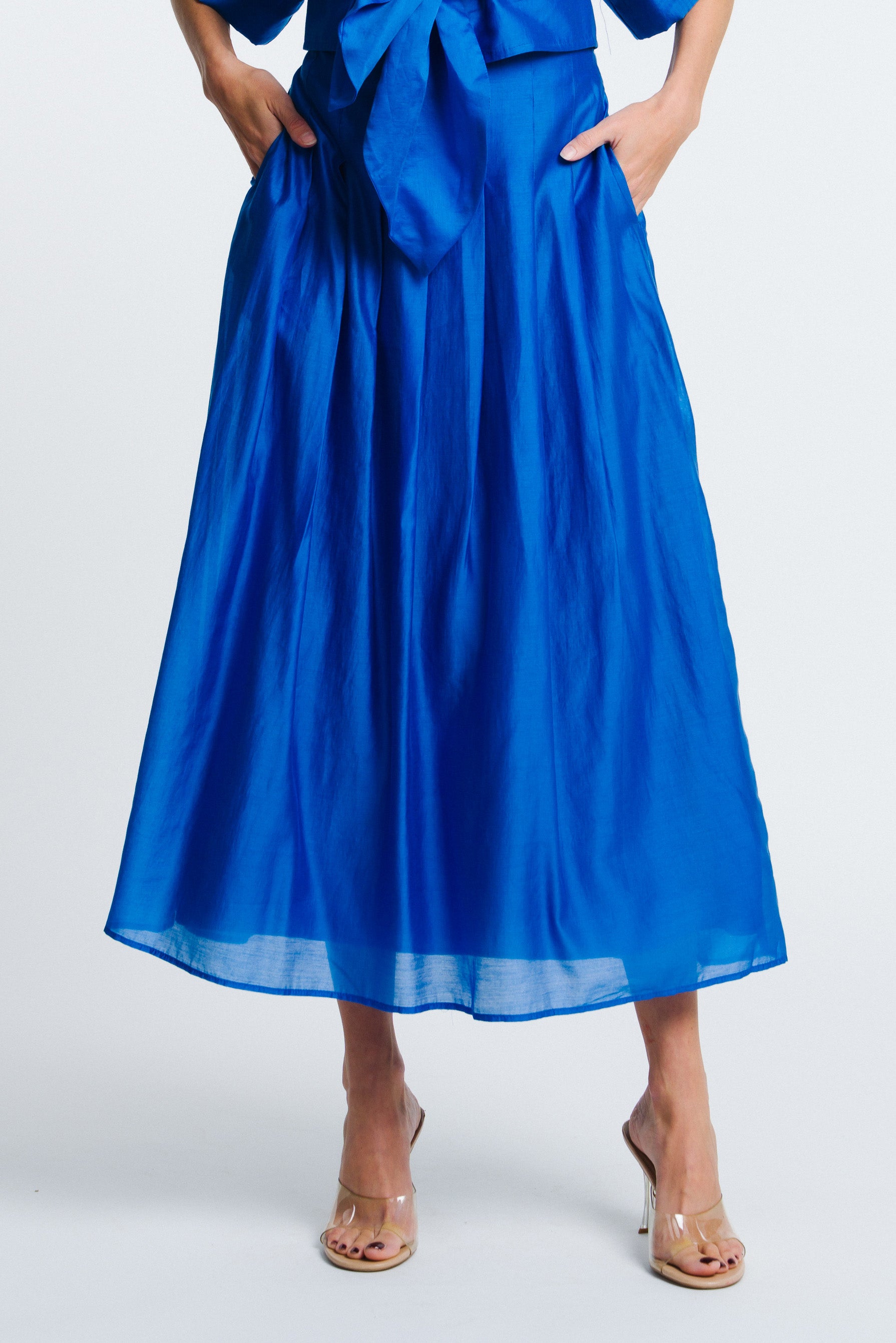 Image of Pheona High Waisted Pleated Midi Skirt