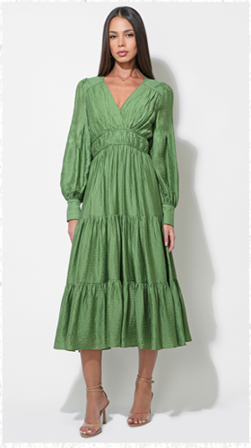 Zinnia Surplice Neck Tiered Midi Dress