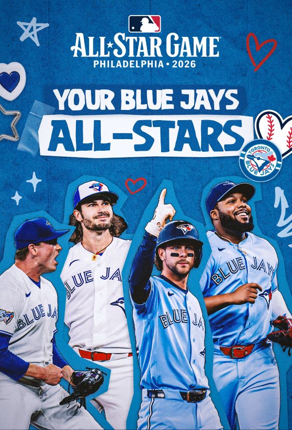 Your 2026 Blue Jays All-Stars. Ernie Clement, Vladimir Guerrero Jr., Dylan Cease and Louis Varland.