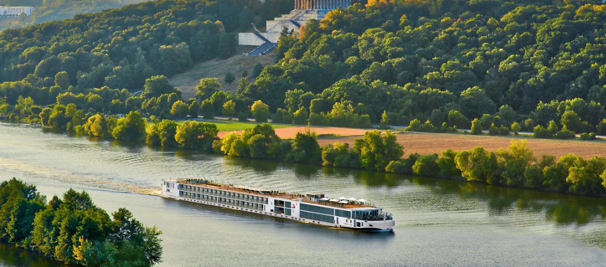 Longship Passing Walhalla Memorial Danube Bavaria
