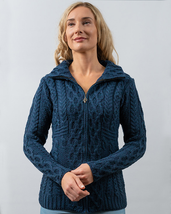 FISHERMAN SHAWL NECK SWEATER