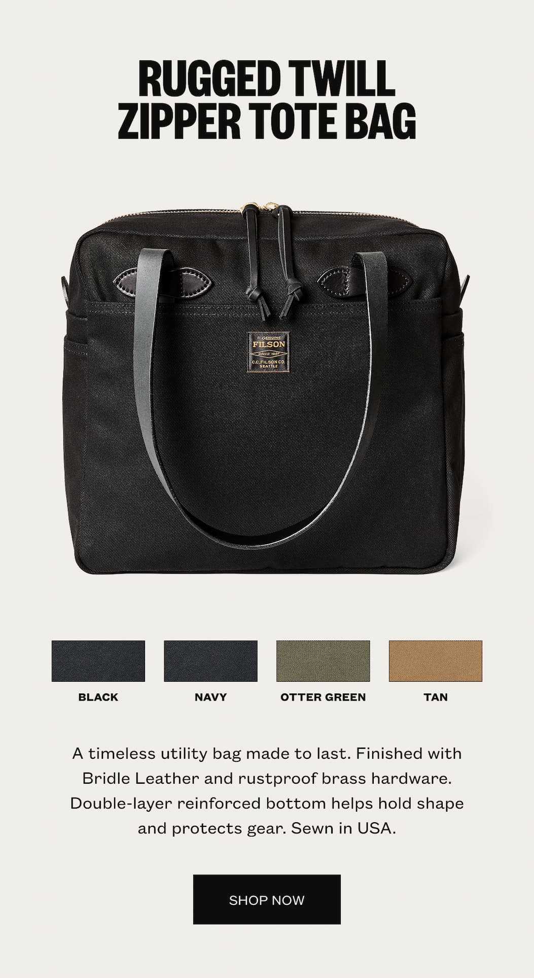 Rugged Twill Zipper Tote Bag