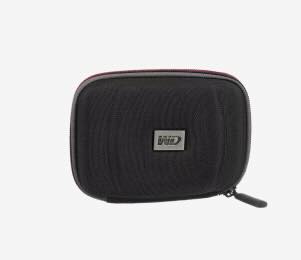 A black zippered case with a "WD" logo, suitable for a hard drive.