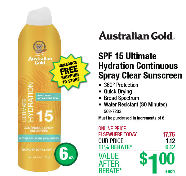 SPF 15 Ultimate Hydration Continuous Spray Clear Sunscreen - ONLY $1.00 After Rebate*!