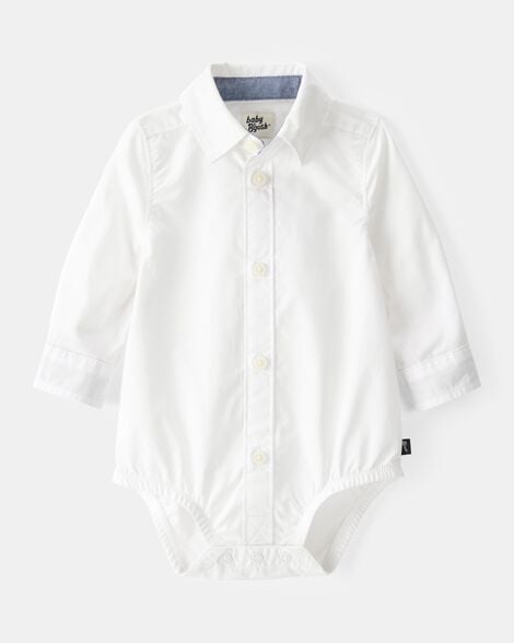 Image of Baby Boy Button-Front Long Sleeve Bodysuit - White