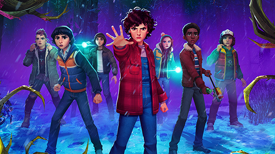 A cartoon version of the cast of Stranger Things.