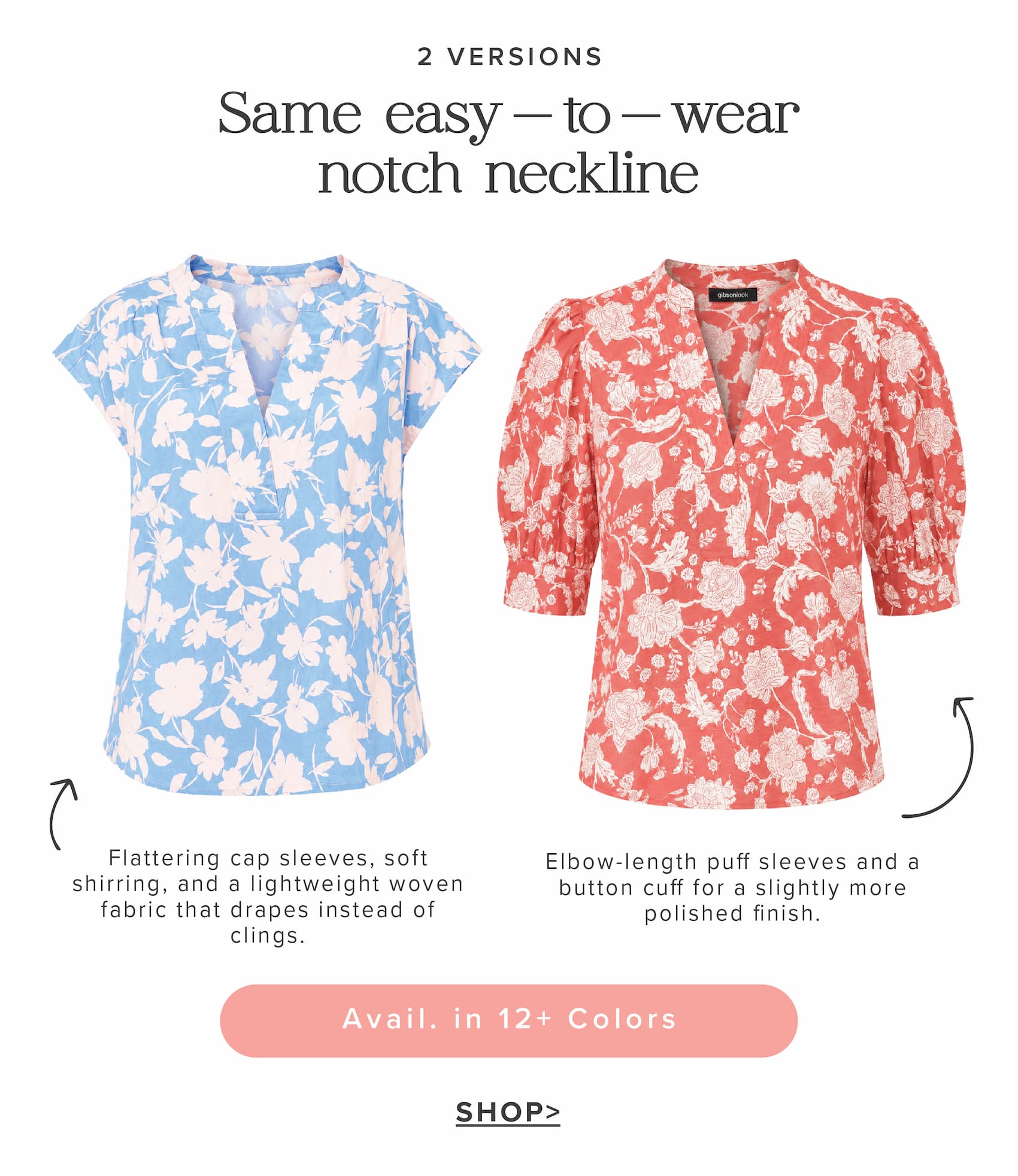 2 versions, same easy-to-wear neckline