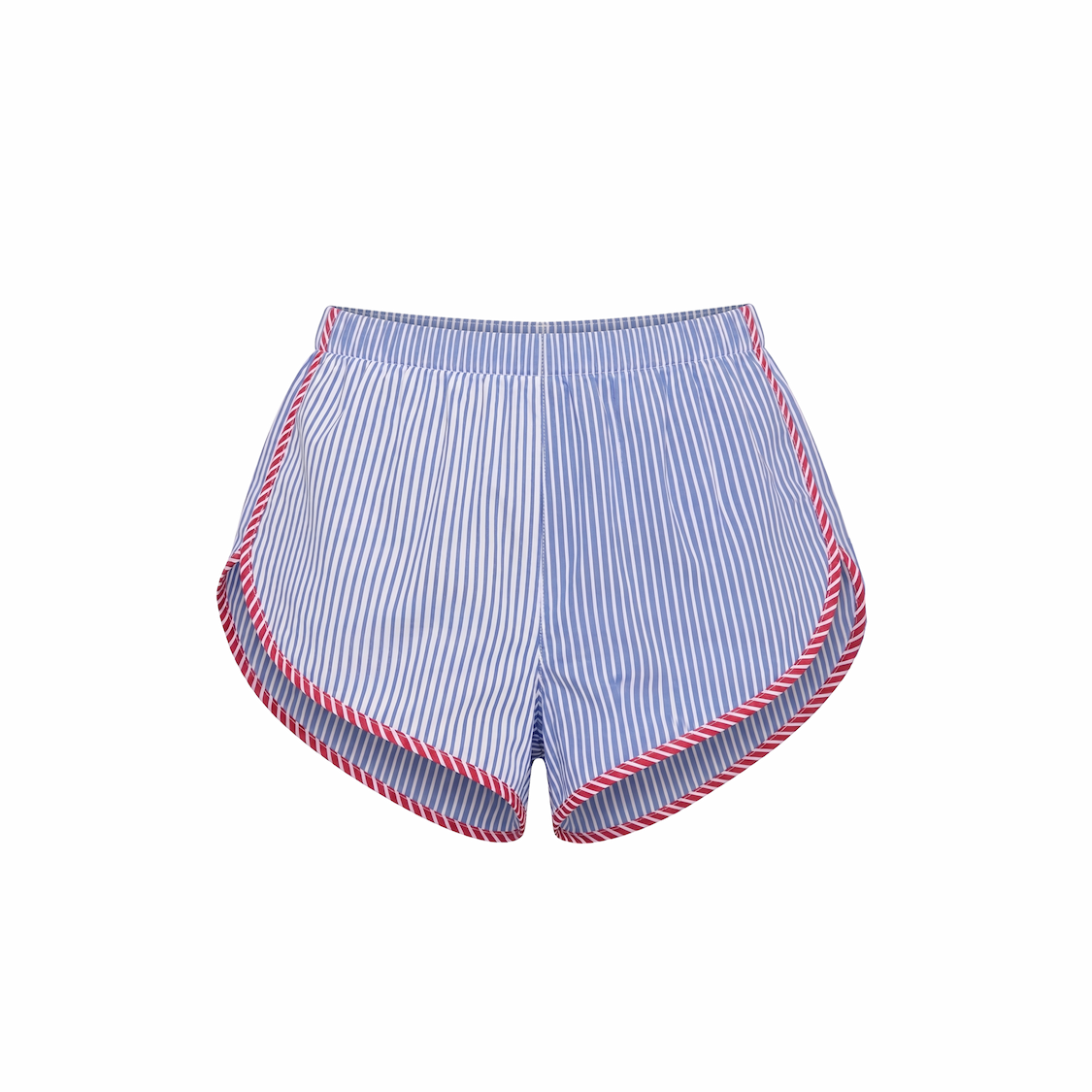 Blue striped short with red trim
