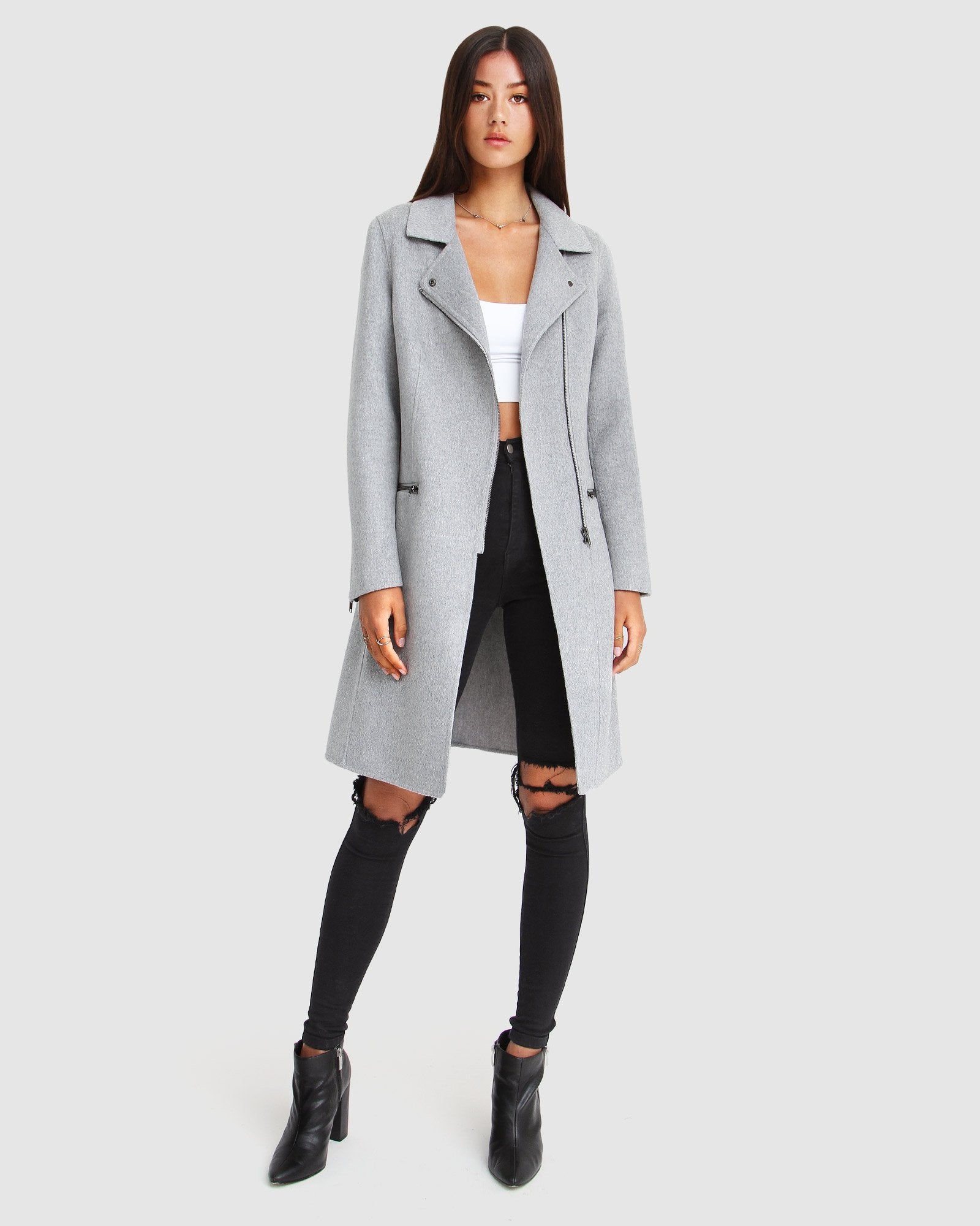 Image of Last Chance Wool Blend Moto Coat - Grey Marle