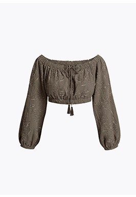Embroidered Off-The-Shoulder Puff Sleeve Crop Top