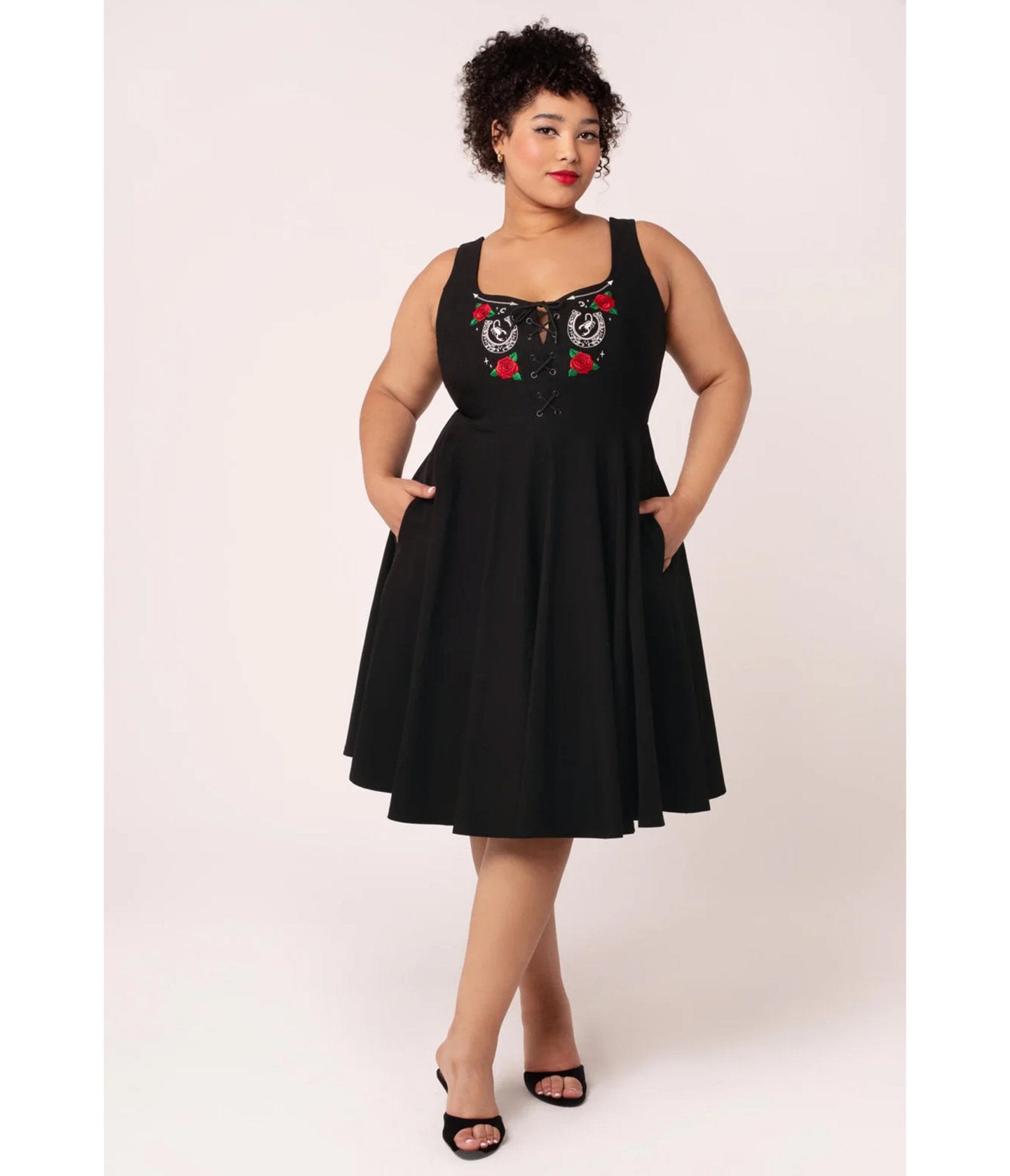 Image of Hell Bunny Plus Size Black Scorpion Western  Swing Dress