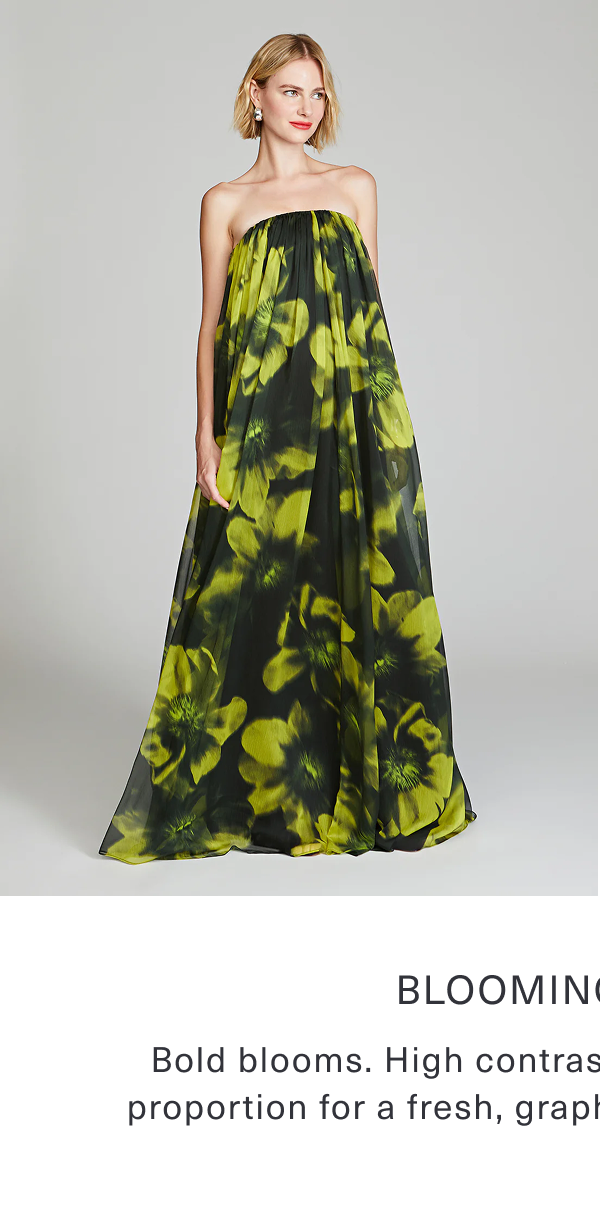 Blooming Prints: Bold blooms. High contrast. These gowns play with proportion for a fresh, graphic take on summer florals. Shop Claudette Chiffon Gown