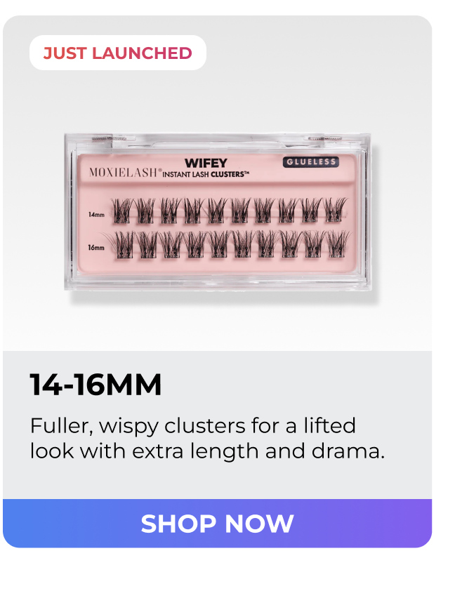 New Wifey 14–16mm lash clusters with extra-long wispy volume and dramatic lift.