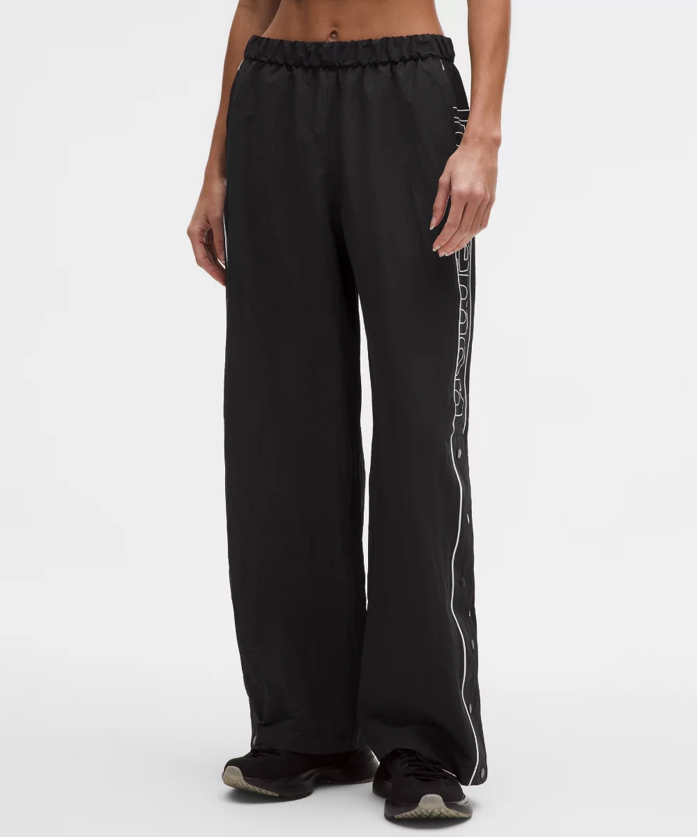 Crinkle Nylon Mid-Rise Track Pant Wordmark