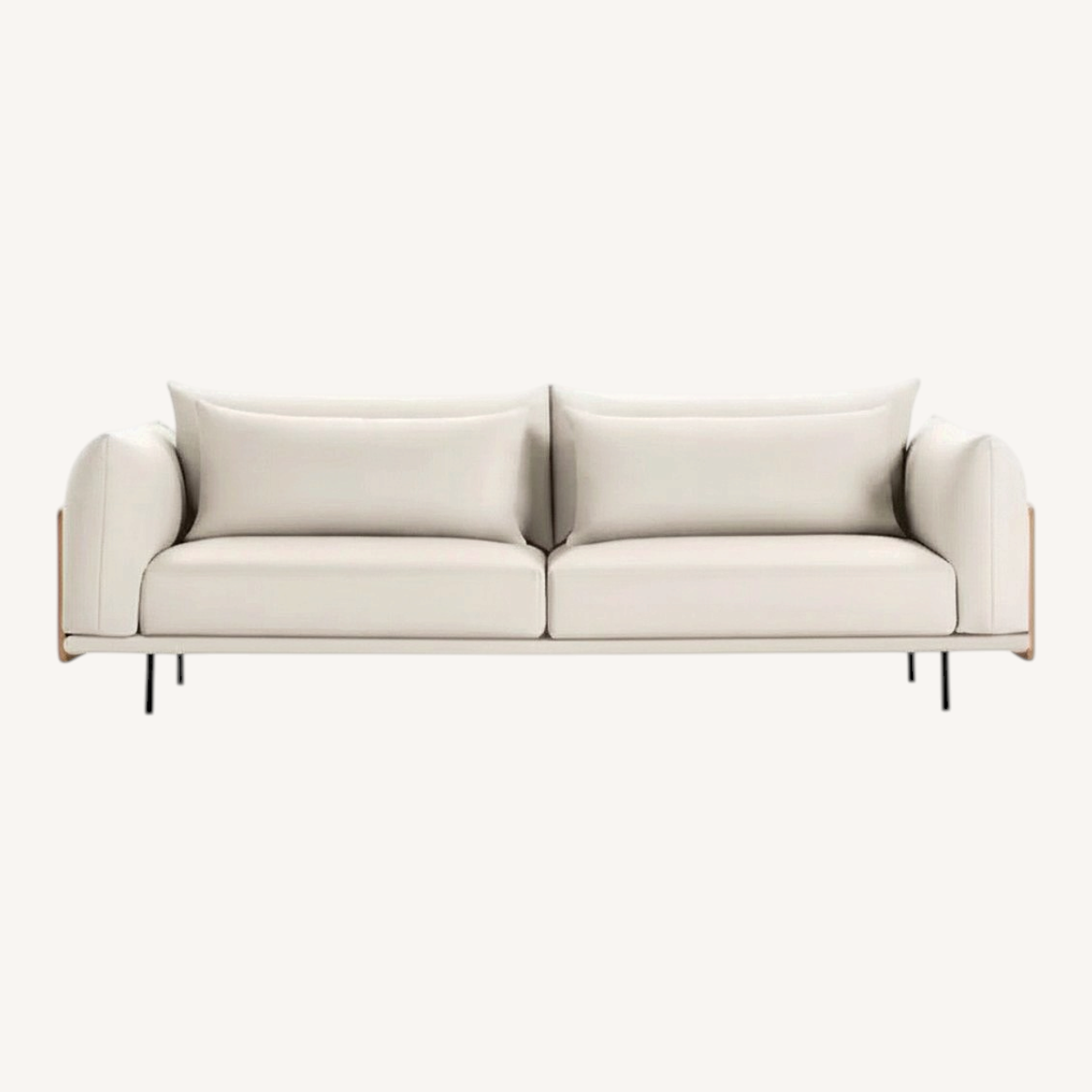 Image of Design Within Reach Danish Modern Cream Leather 3+ Seater Sofa