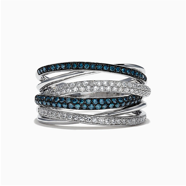 Bella Bleu 14K White Gold Blue and White Diamond Ring, 0.56 TCW