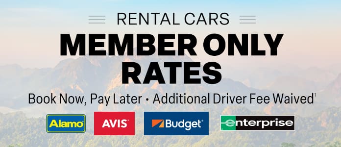 Rental Cars. Book Now, Pay Later. Additional Driver Fee Waived