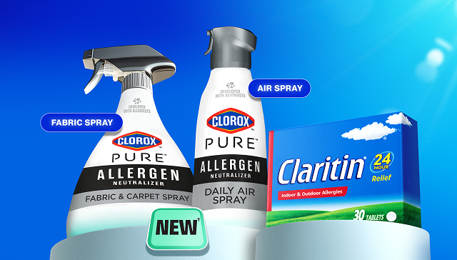 Clorox PURE Allergen Neutralizer fabric spray and air spray, plus Claritin