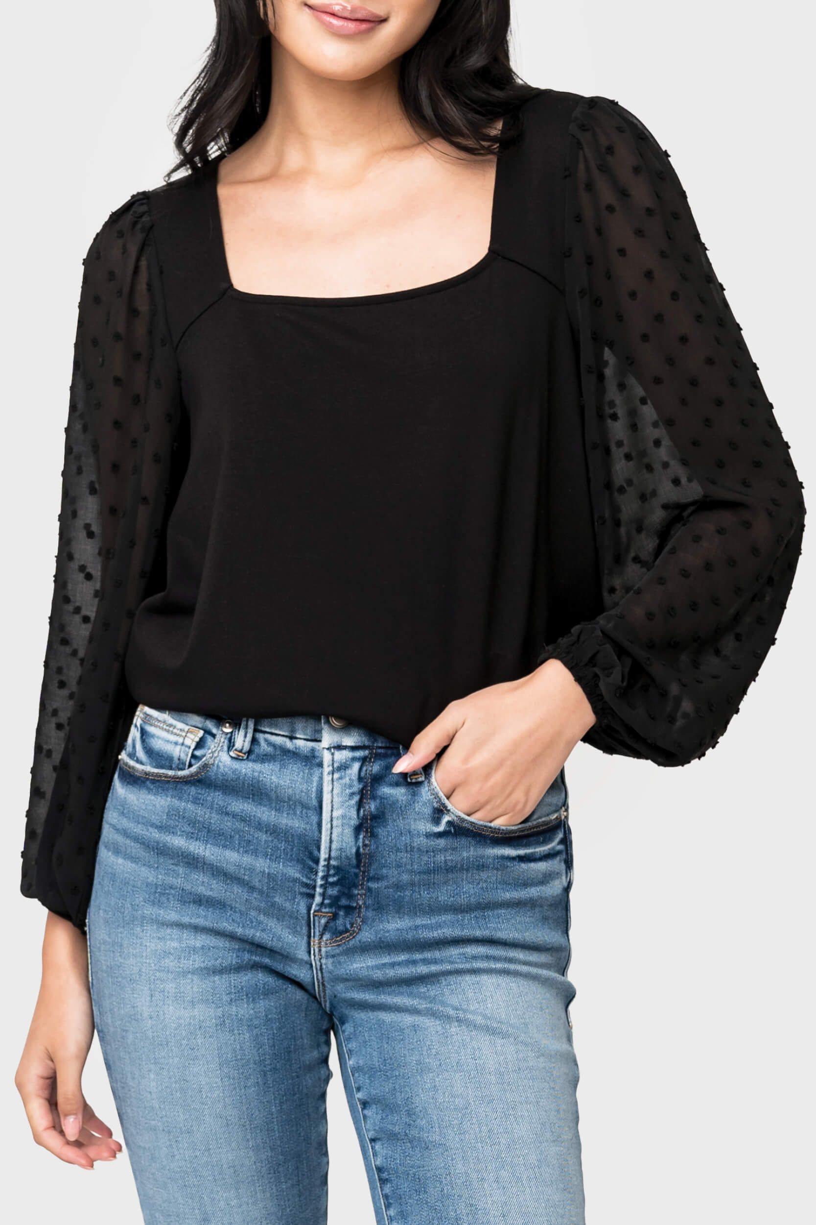 Image of Pin Dot Long Sleeve Soft Ponte Top