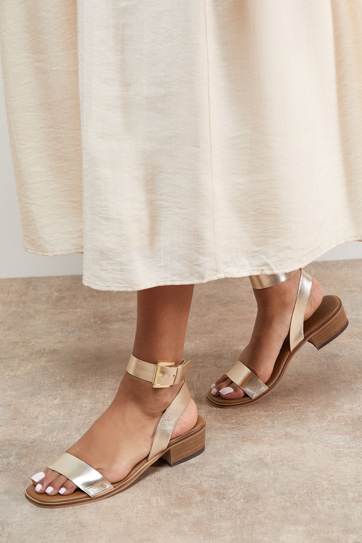Gracie Leather Low Stacked Heeled Sandals