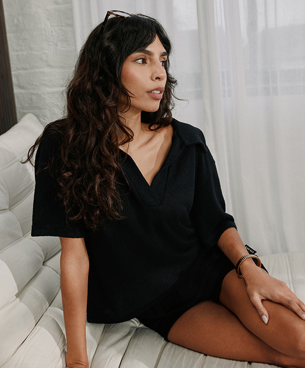 LIGHTWEIGHT COLLARED KNIT SET BLACK