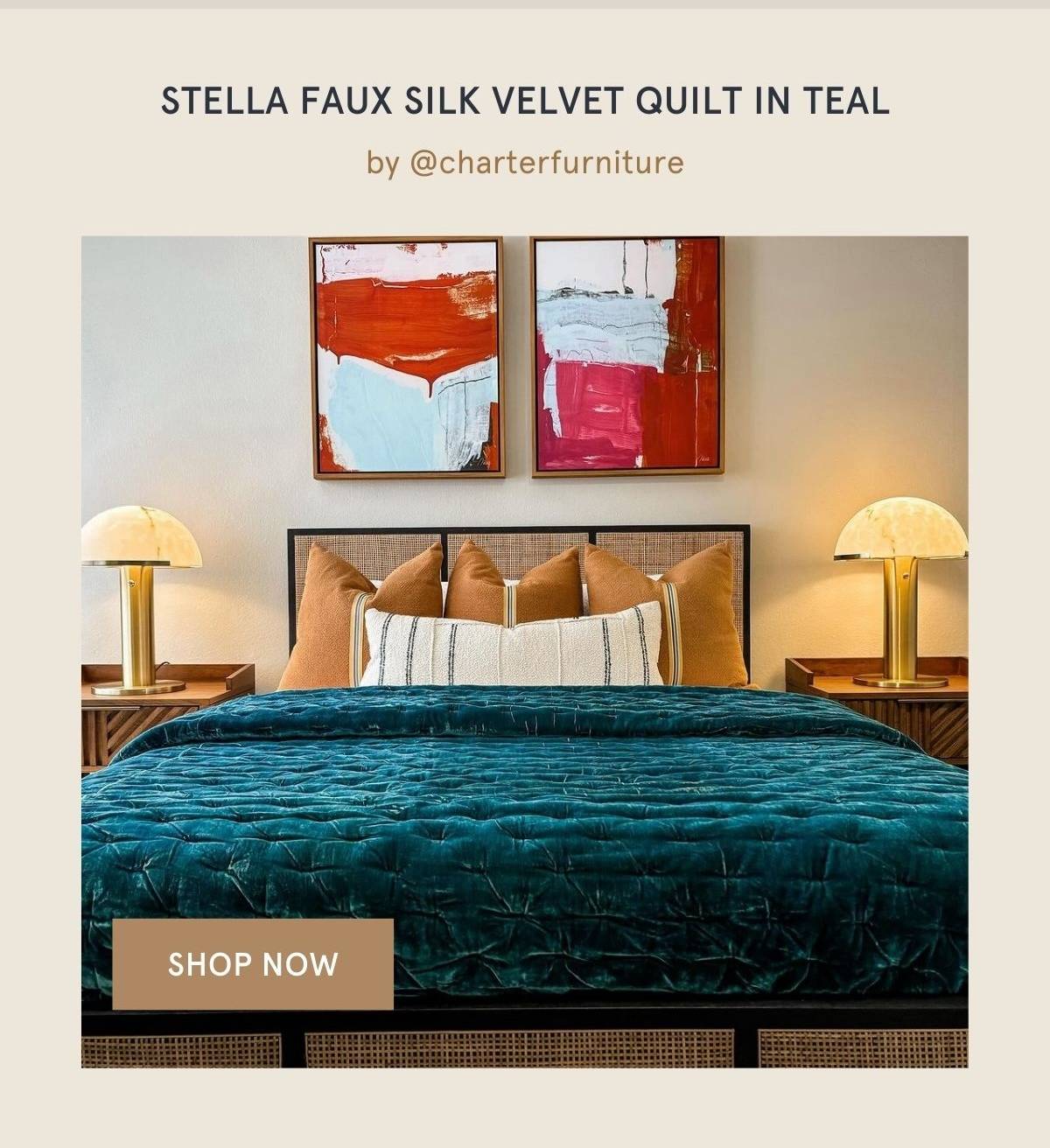 STELLA FAUX SILK VELVET QUILT IN TEAL