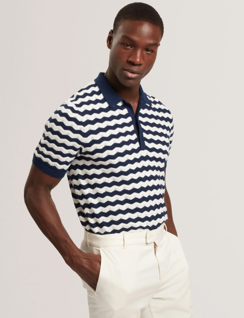 FROOBIE Wavy Stripe Merino Wool Blend Polo
