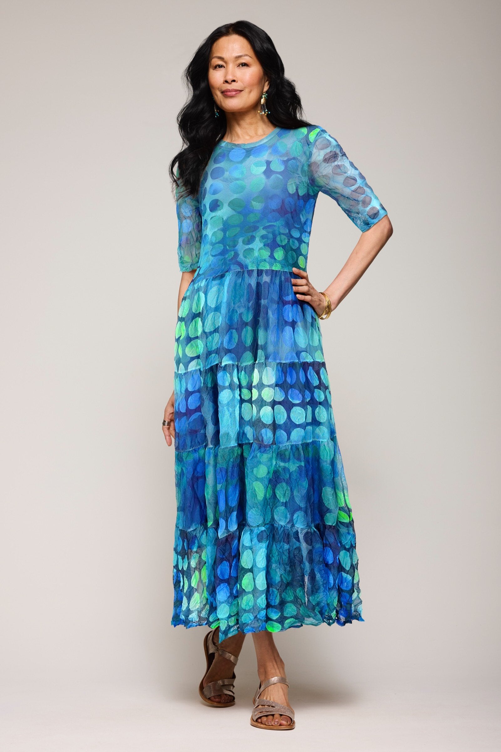 Image of Crushed Mesh Beatrix Dress - Cobalt Blooms