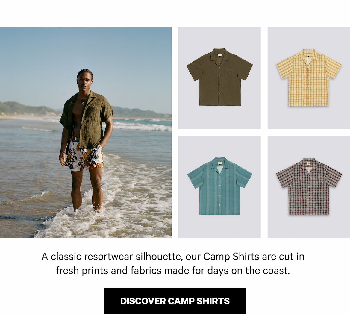 A classic resortwear silhouette, our Camp Shirts are cut in fresh prints and fabrics made for days on the coast.