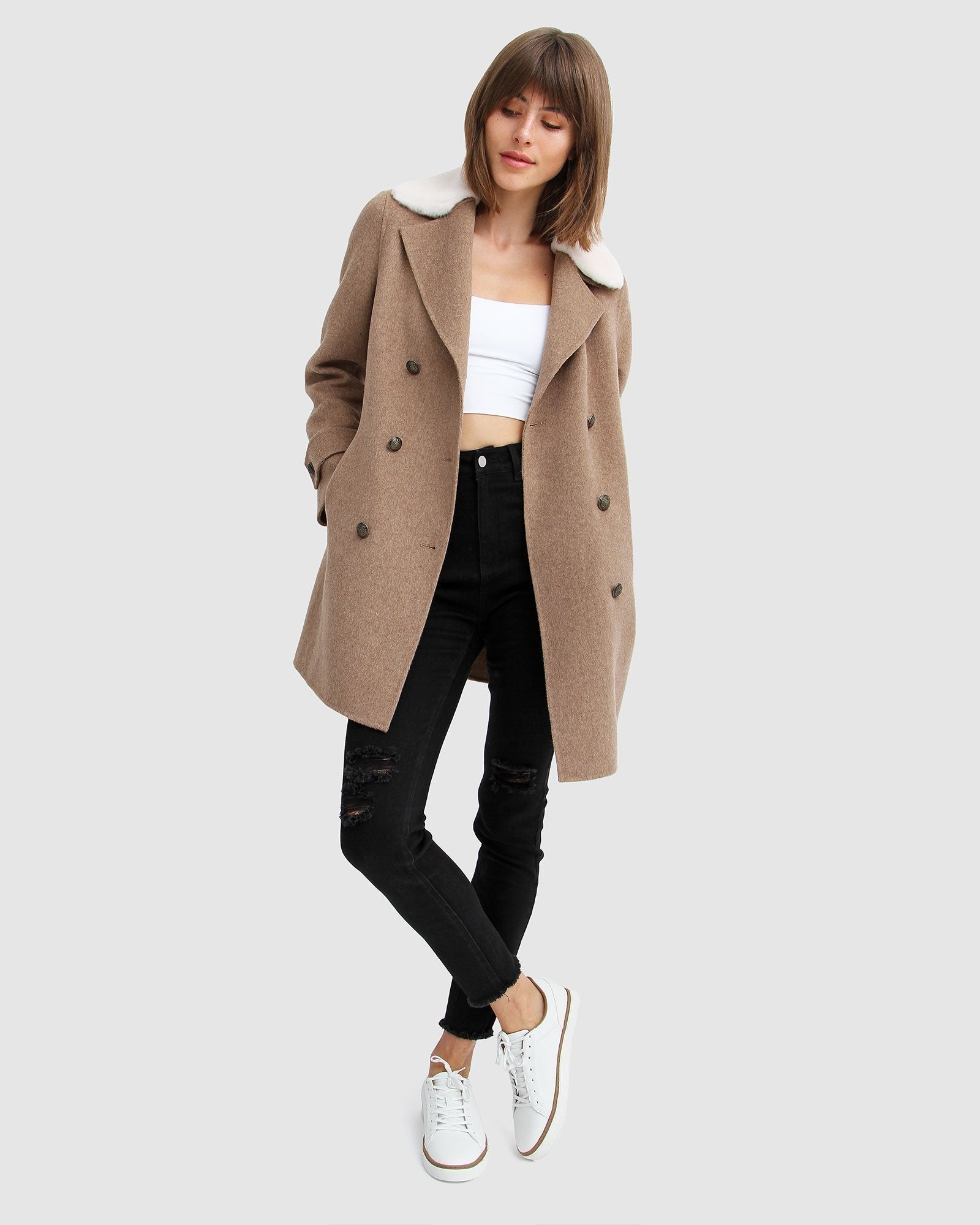 Image of Liberty Sherpa Collar Wool Blend Coat - Oat