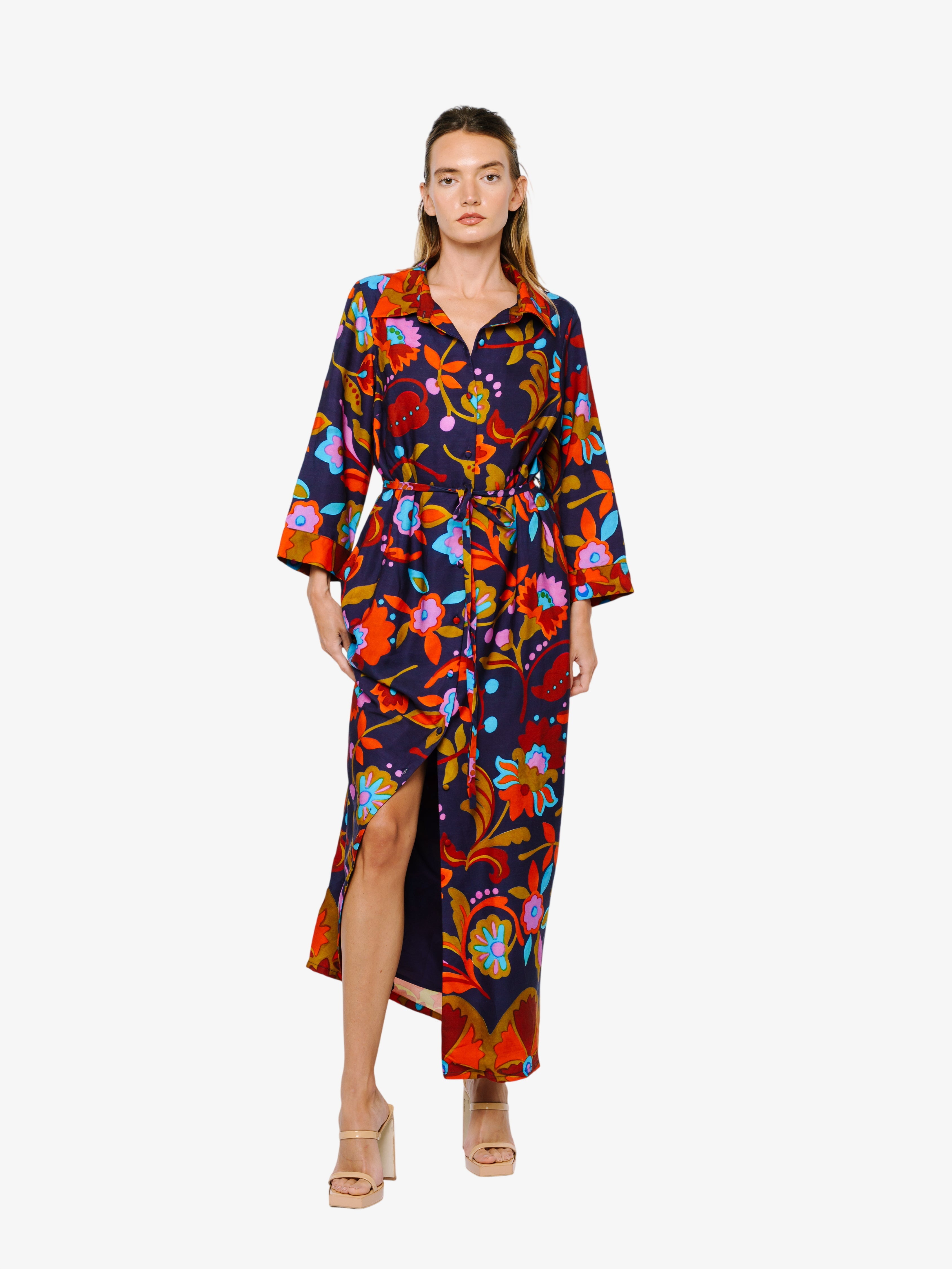 Image of Dolly Floral Print Long Sleeve Shirt Dress