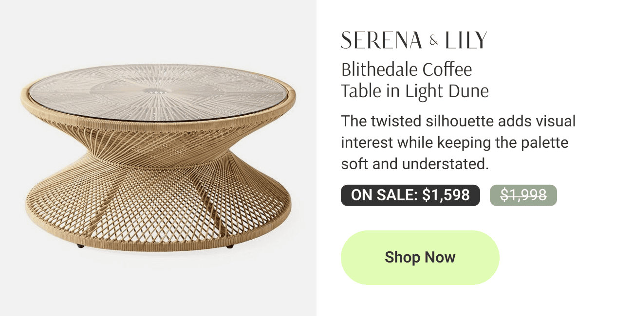 Blithedale Coffee Table in Light Dune. The twisted silhouette adds visual interest while keeping the palette soft and understated.
