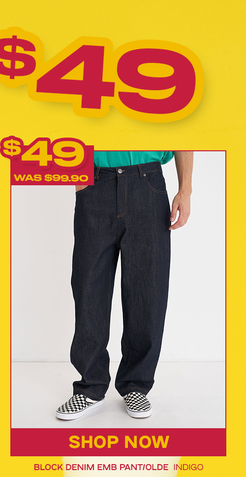 BLOCK DENIM EMB PANT/OLDE INDIGO
