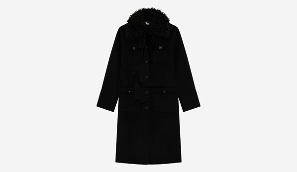 Manteau long double face col sherpa noir