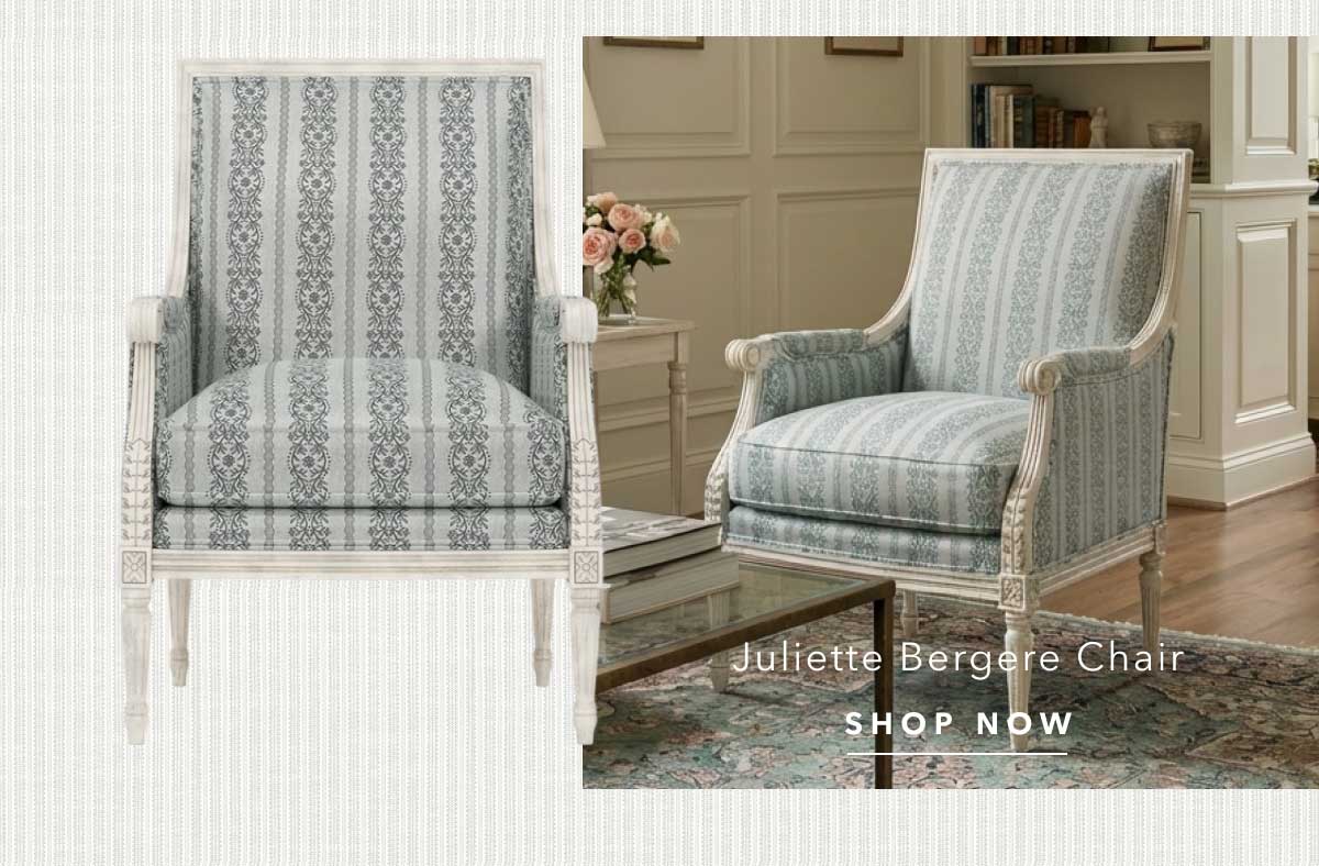 Juliette Seine Blue Stripe Vintage White Bergere Chair