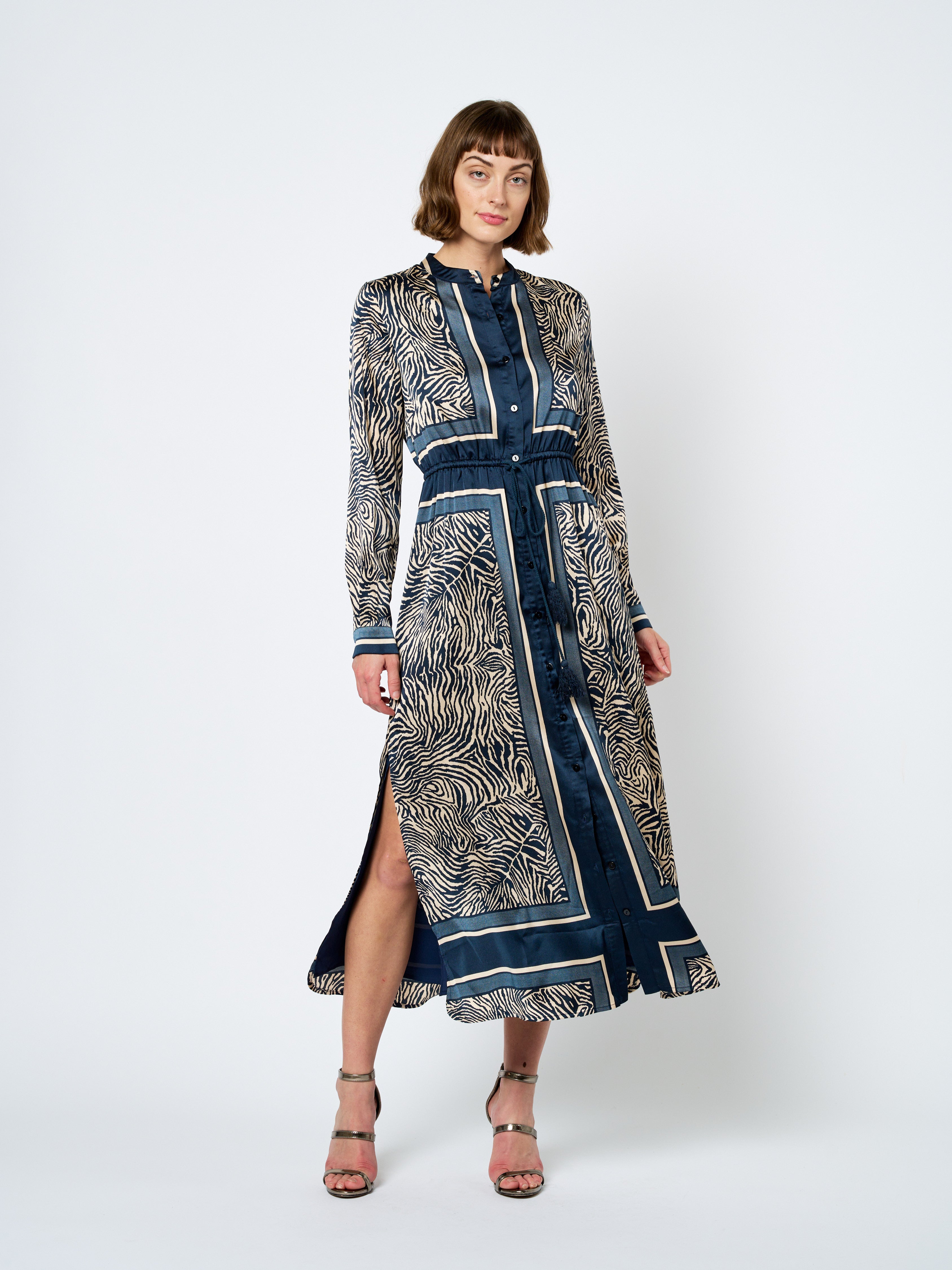 Image of Coco Animal Print Long Sleeve Shirt Dress