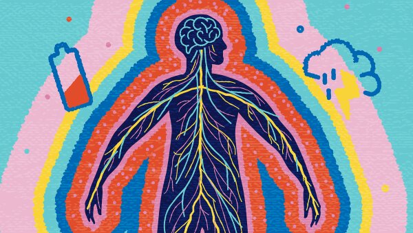 In episode artwork for TED Radio Hour's “Tracking what your body needs,” a human nervous system is animated with radiating pastels 