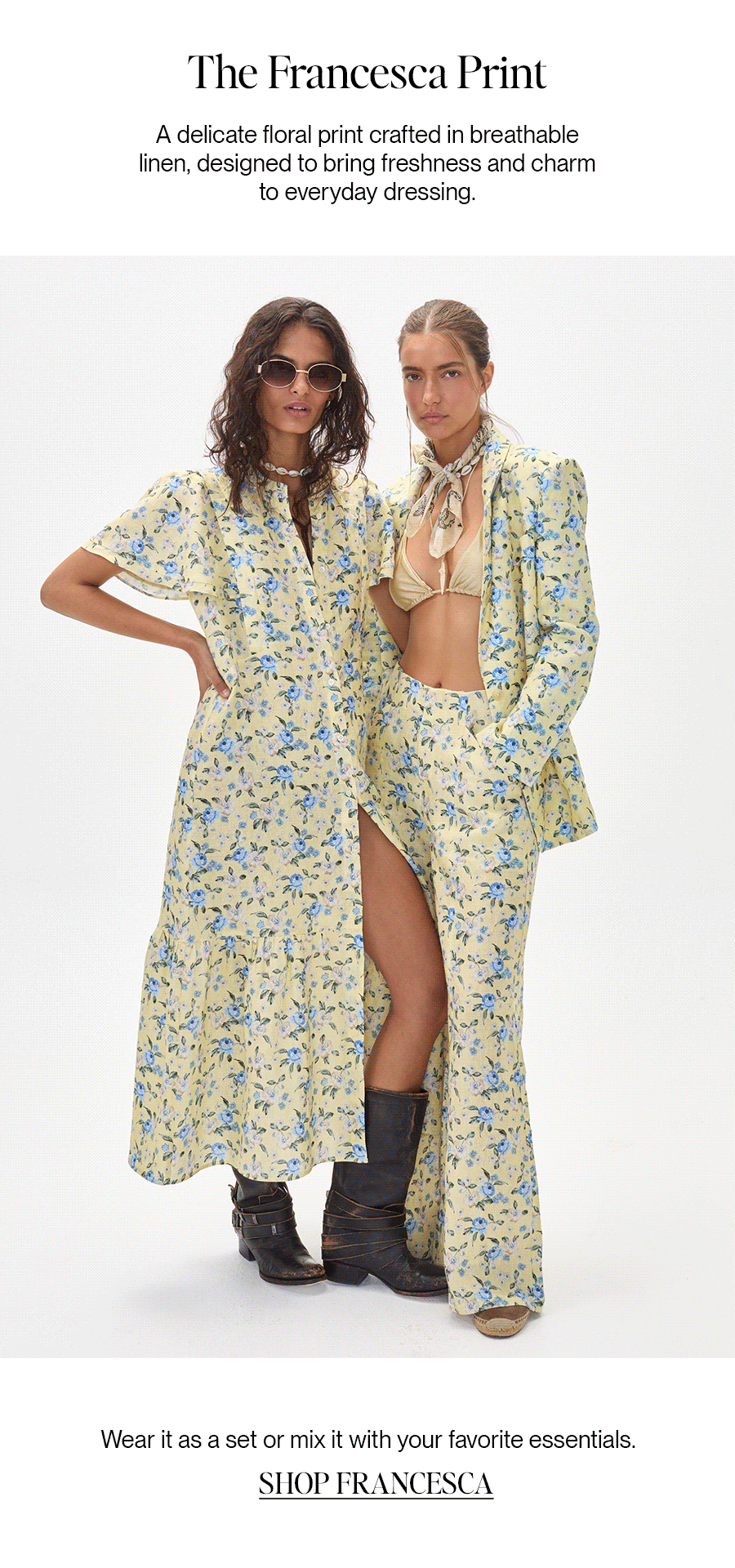 woman modeling Willow dress+ blazer hygge+ Vincent (Francesca)