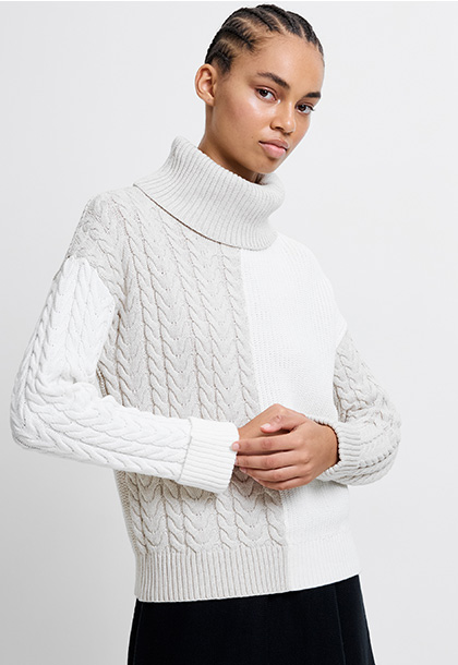   Mozart Roll Neck Cable Knit Block Jumper